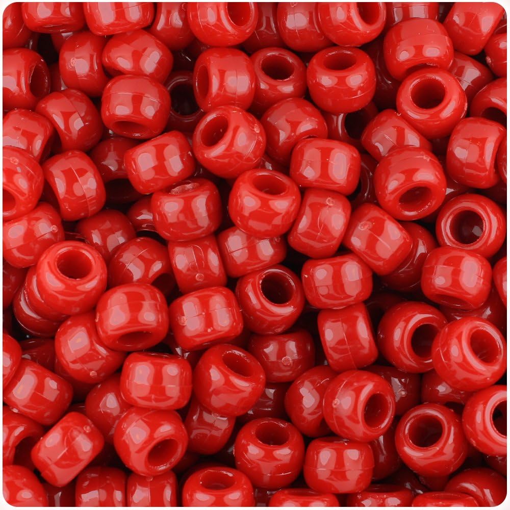 BeadTin Red Opaque 9mm Barrel Pony Beads (500pcs)