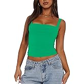 ForeFair Women Backless Ruched Tank Tops Sleeveless Square Neck Going Out Top Strappy Tight Slim Fit Cute Crop Top