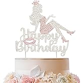 LINGTEER Happy Birthday Crown Queen Lady Rhinestone Cake Topper - Cheers to Makeup Spa Birthday Party Cake Centerpieces Decorations Gift Sign - Pink.
