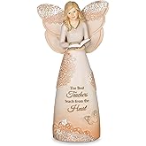 Pavilion Gift Company Light Your Way Every Day - The Best Teachers Teach from The Heart Floral Angel Figurine Holding Book 6", Beige