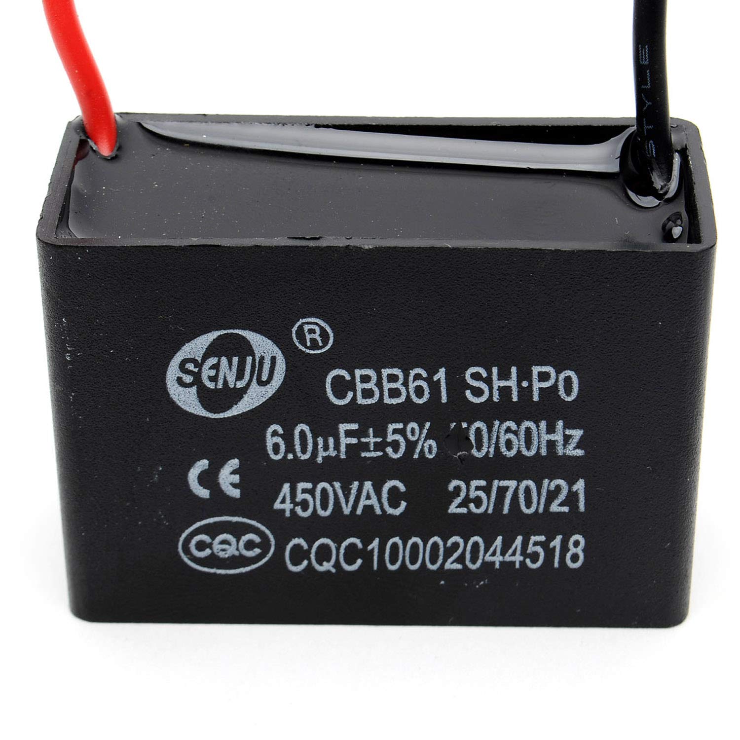 JCM 2 Wire Ceiling Fan Capacitor 6uF 450VAC CBB61