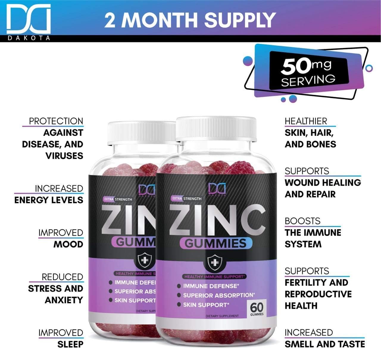 (120 Gummies) Zinc 50mg Supplements Chewable Gummies w Vitamin D3 Echinacea Vitamins for Adults Kids, Zinc Gummy for Immune System Support Alternative to Liquid Drops Lozenge Capsule, Package May Vary: Health & Personal Care