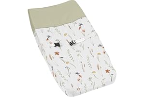 Sweet Jojo Designs Boho Floral Garden Flower Girl Baby Changing Pad Cover Infant Newborn Diaper Table Change Mat Sheet Sage Green Watercolor Bohemian Floral Farmhouse Vintage Shabby Chic Beige Nature