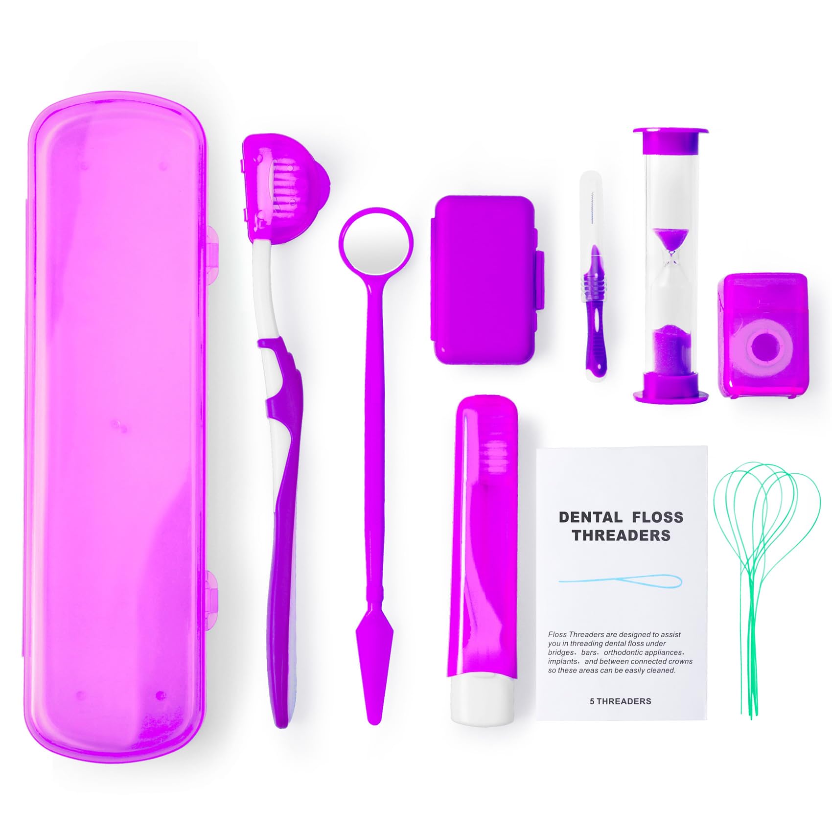 Annhua Fixed Braces Cleaning Kit, 8 Pack Purple Orthodontic Travel Dental Care Set, Portable Orthodontic Oral Care Kit with Interdental Brushes, Brace Wax, Floss Threader, Oral Mirror and Timer