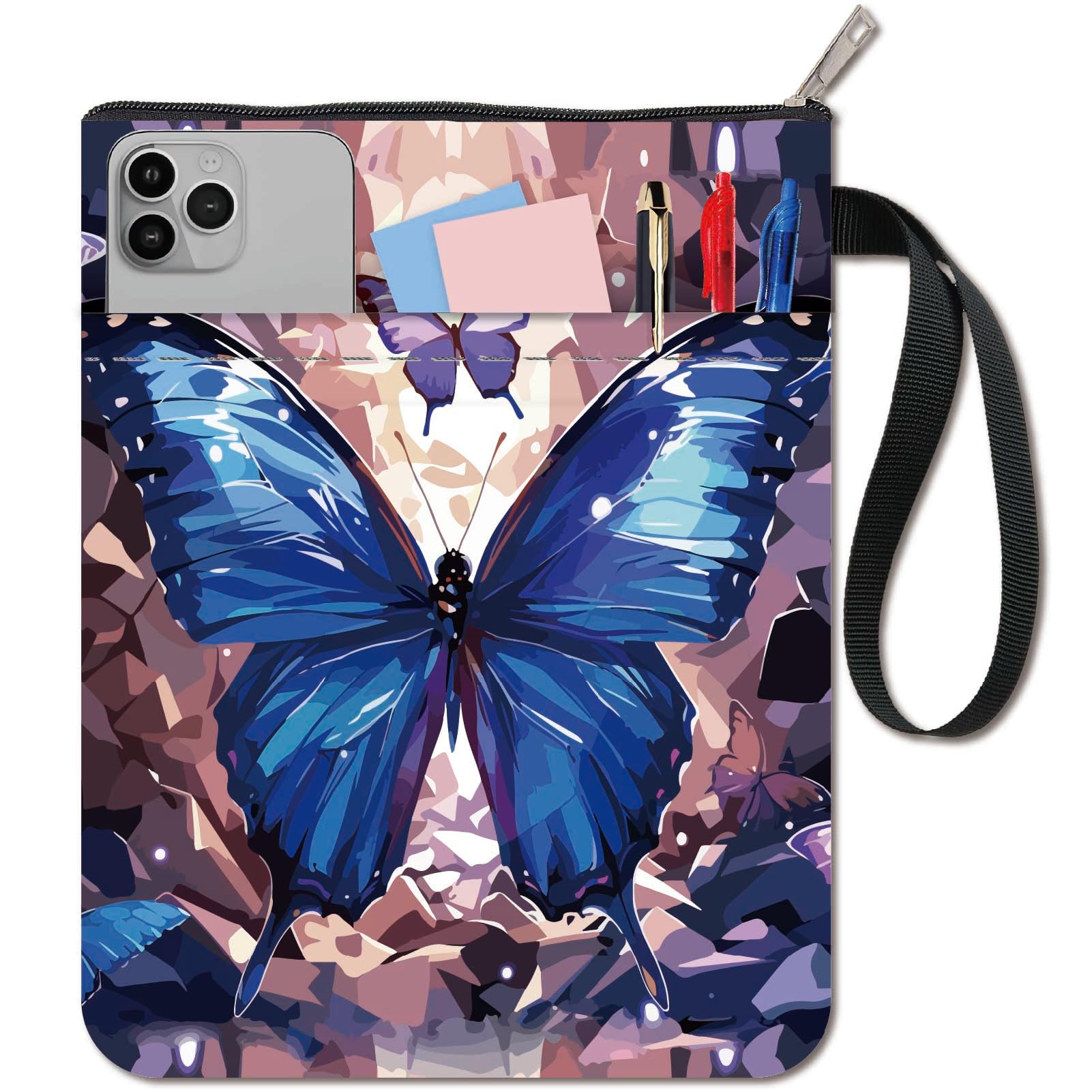 CRASPIRE Butterfly Book Covers Book Protector Retro Book Sleeve for Paperbacks Washable Fabric Cloth Book Cover with Zipper and Extra Sleeve Pocket for Book Lovers Classmate Gifts