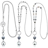 Hicarer 3 Pieces ID Badge Beaded Lanyard Necklace with ID Holder Clip Stainless Steel Beaded Chain Lanyard Necklace for Women Retractable Badge Reel Valentine Present