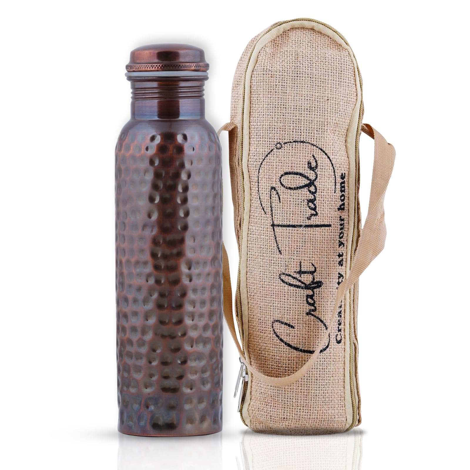 Craft Trade Copper Water Bottle Pure Copper Bottle with Lid and Carry Bag Leak Proof BPA Free Hammered Drinking Bottle for Sport Fitness and Yoga - 1 Litre Black