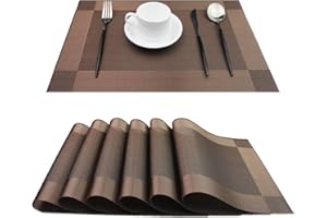PIGCHCY Placemats,Heat-Resistant Non-Slip Placemats Easy Wipe Clean Table Mats Woven Vinyl Placemats for Dining Table (Set of 6, Chocolate Brown)