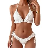 Bunnycool White Bikini Sets Halter String Triangle Swimsuits for Bachelorette Party Bride Shower Summer Party