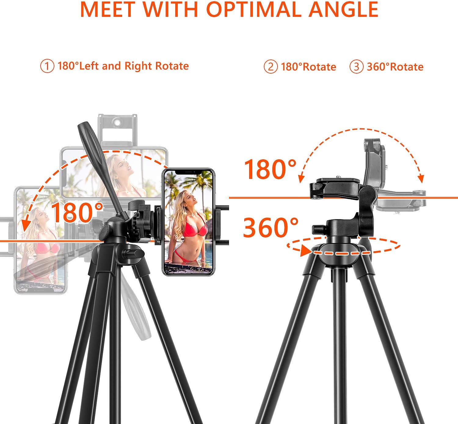 Tripod for Camera, 55 Inch Lightweight Tripod for Phone with 2 in 1 Holder for Tablet and Cellphone Aluminum Alloy 3-Way Head Tripod for DLSR Camera with Carrying Bag and Bluetooth Remote Control : Camera & Photo