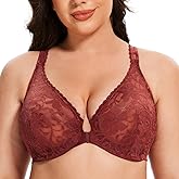 MELENECA Women's Front Closure Plus Size Racerback Stretch Lace Underwire Bra