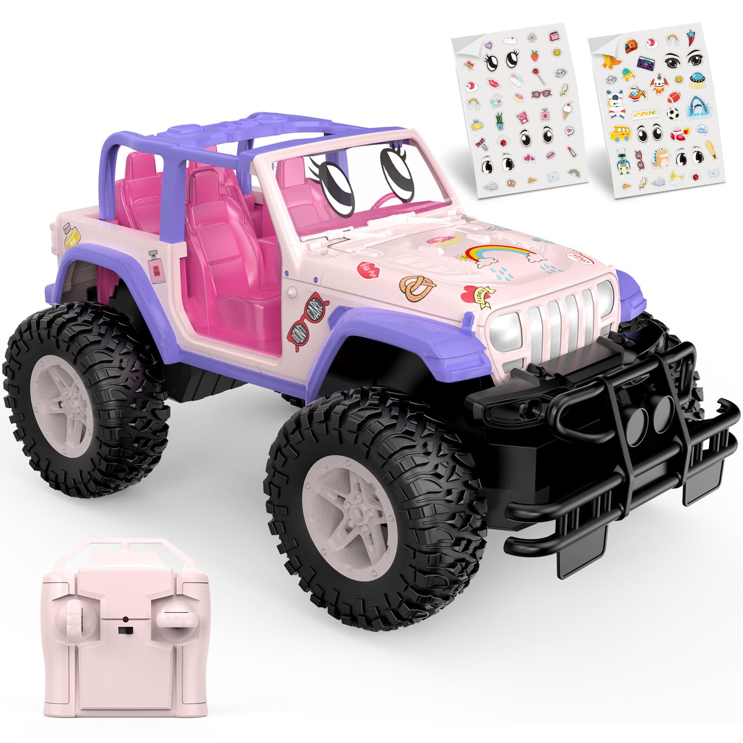 Photo 1 of NQD Pink RC Cars 1:16 Scale with DIY Sticker, Remote Control Car for Girls, 80 Min Play 2.4Ghz Jeep RC Trucks,Little Girl Toys Gifts, Pink-Purple