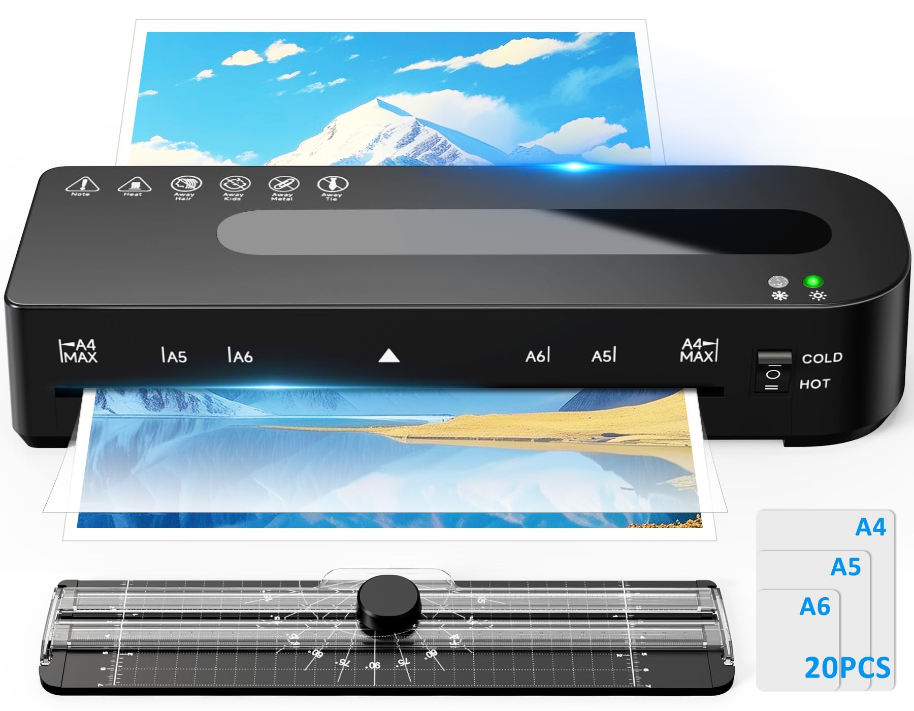 Photo 1 of Laminator Machine, A4 Laminators Hot & Cold with 20 Laminating Sheets and Trimmer, 9 Inch Laminating Machine for Office, School, Business and Home