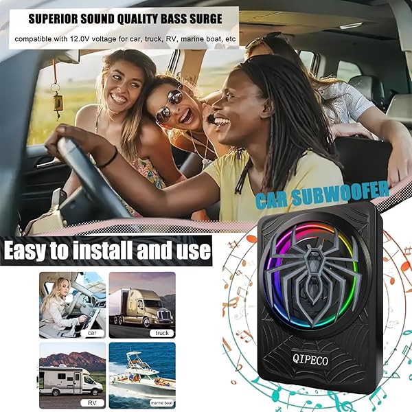 10″ 1200W SLIM UNDERSEAT POWERED CAR SUBWOOFER AND AMP PACKAGE WITH RGB BEAT-SYNCED LIGHT, BUILT IN AMP INDIVIDUAL CONTROL FOR LOW PASS/GAIN/BOOST BASS FOR TRUCK/SUV/JEEP/MPV