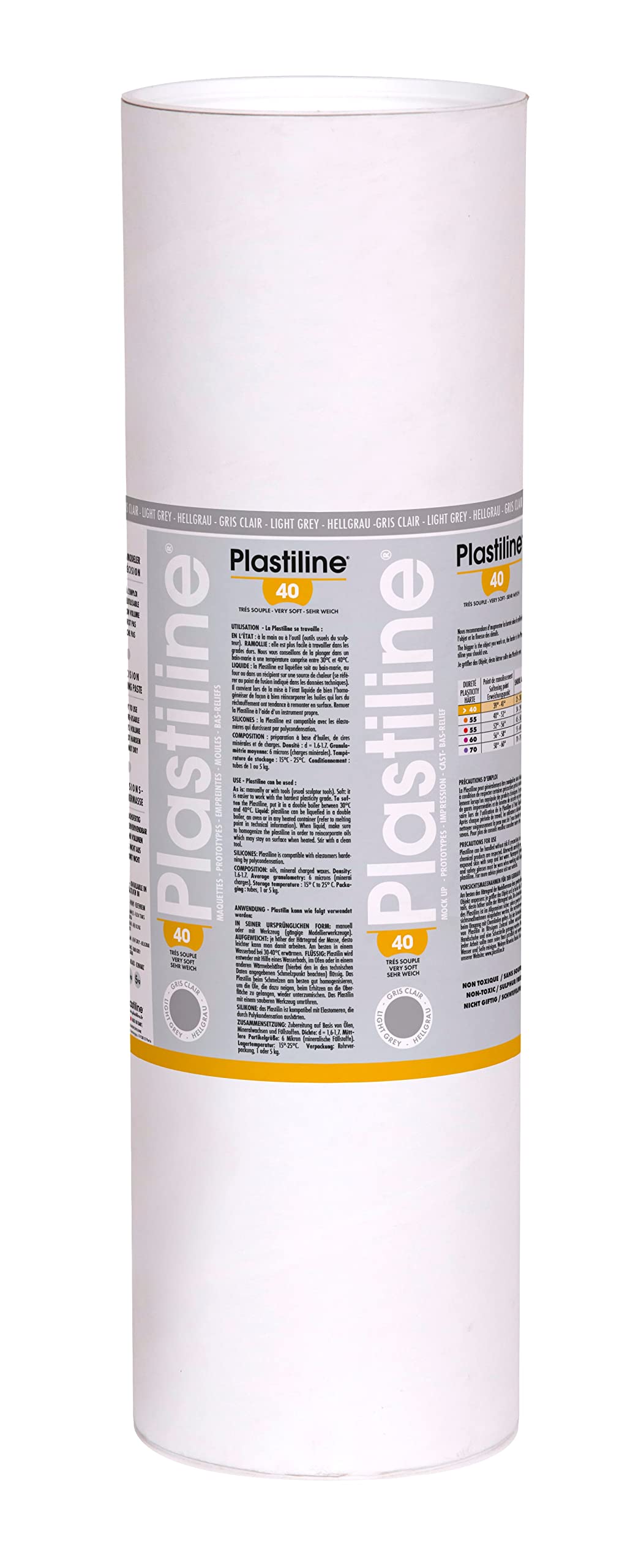 Plastiline 10640T - Plastiline tube - Modelling Paste, High Precision -Sculpting, Moulding - Hardness 40 (very soft) - 10 kg - Light grey shade. Made in France