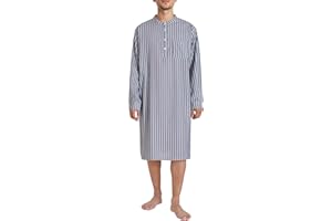 Latuza Men's Lightweight Cotton Nightshirt Long Sleeve Nightgown
