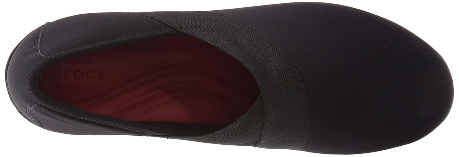 crocs busy day stretch asym women wedge in black