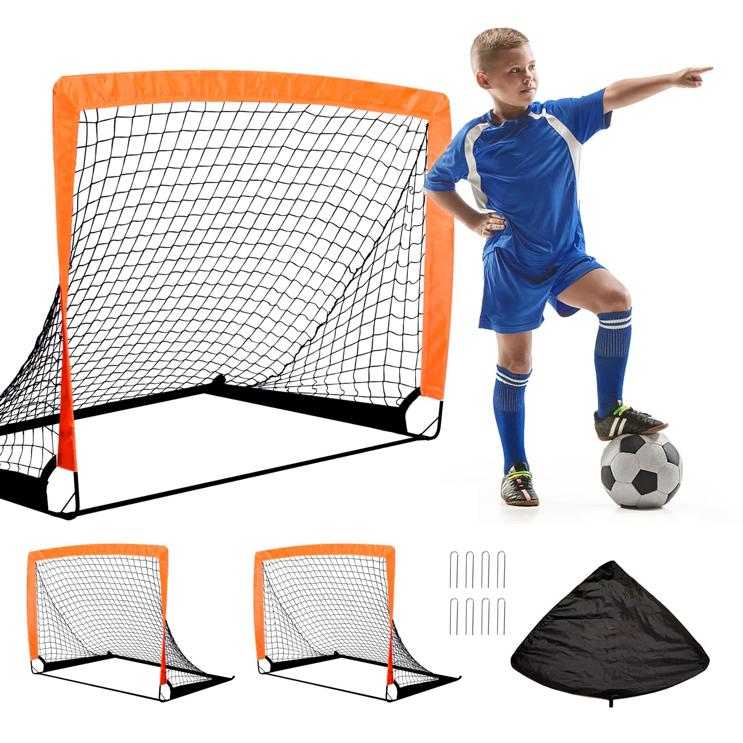 OYE Foldable Set of 2 Football Goal Net, Instant Pop Up Play Soccer Goal Net for Fiberglass Poles, Outdoor Sport Training Teens Adults Soccer with Carry Bag
