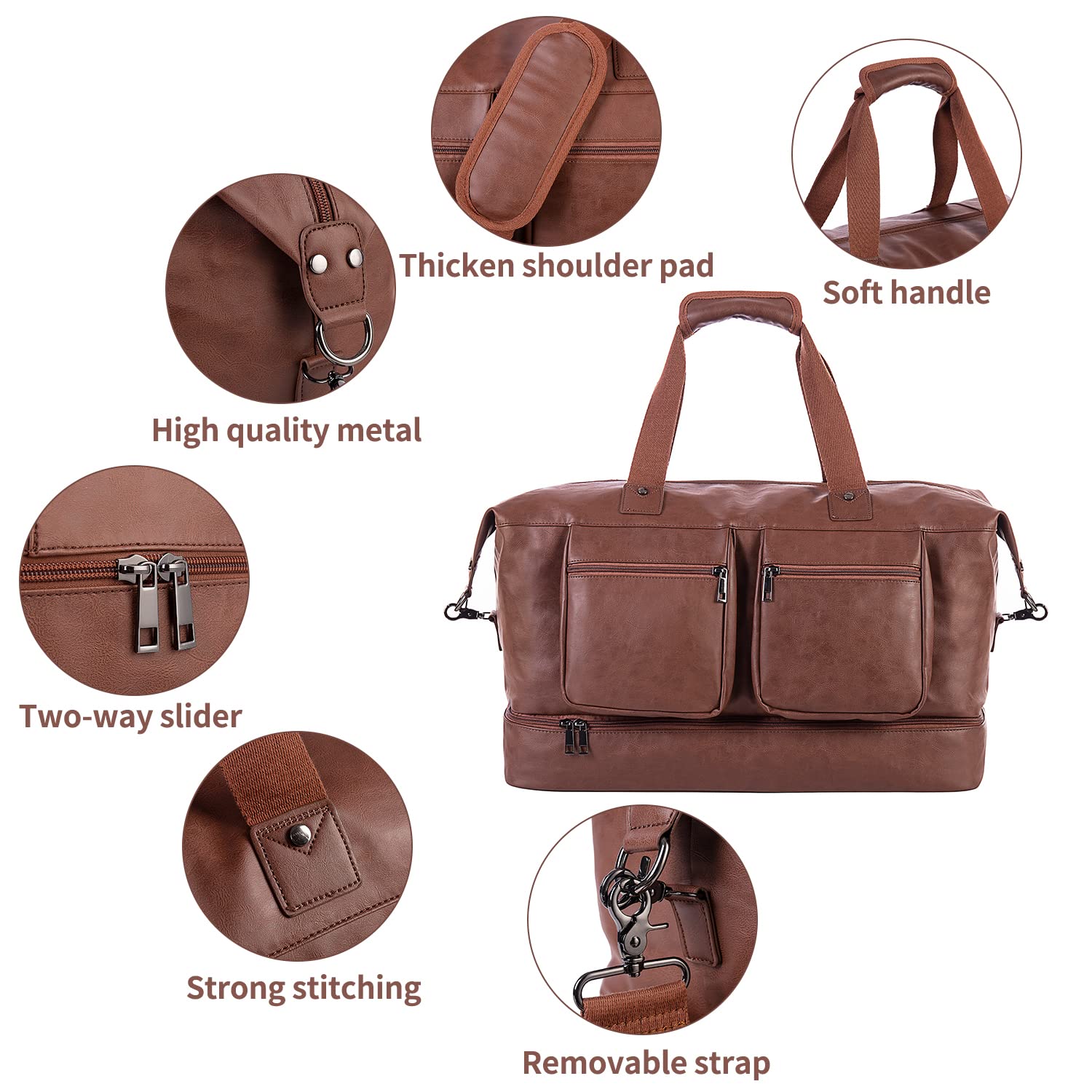 seyfocnia Travel Duffle Bag, Leather Overnight Bag for Mens Women Carry on Bag Weekender Bags Travel Tote Bags Large Duffle Bag
