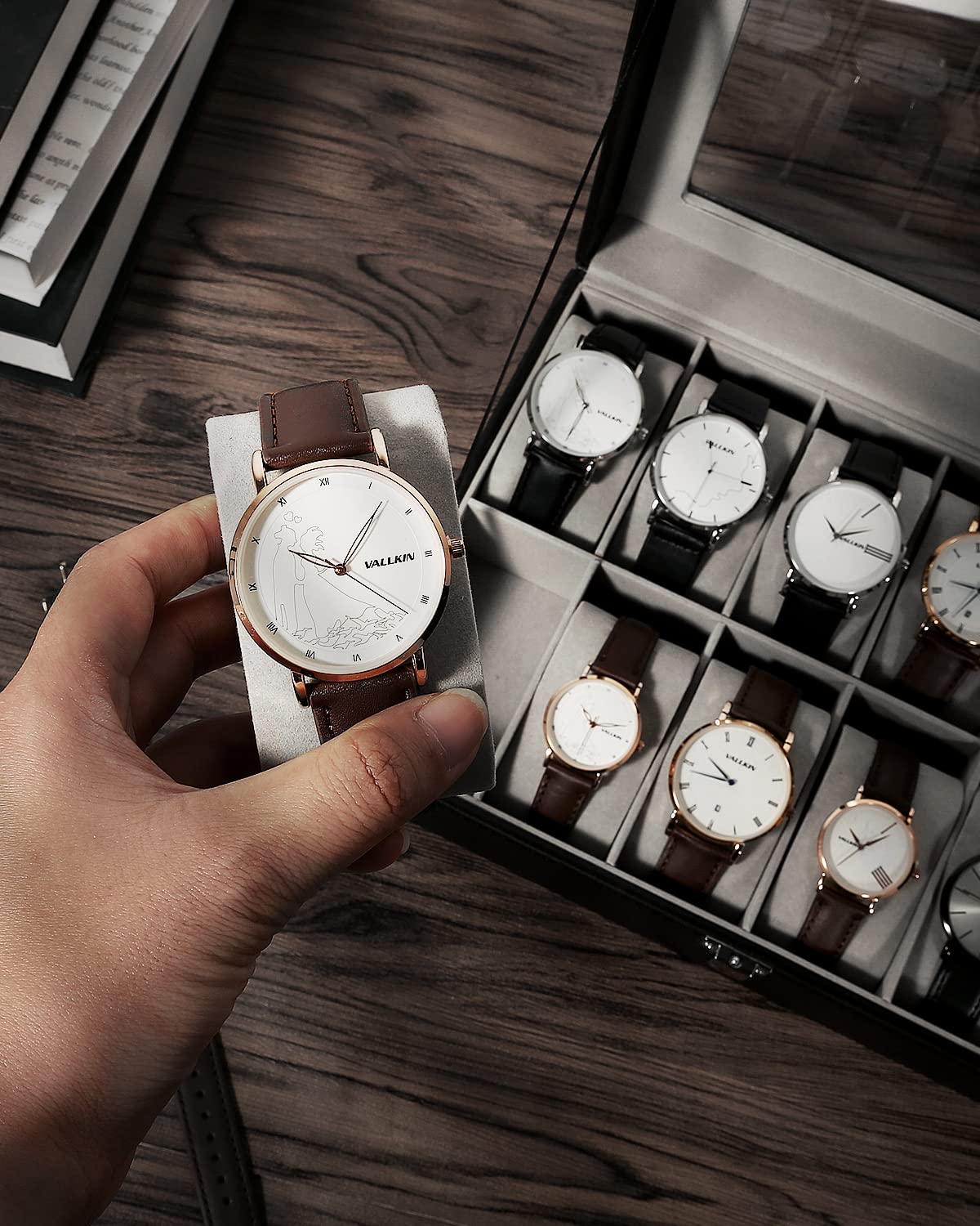 Uten Watch Box, 12 Slots Leather Watch Case, Watch Box Organizer Jewelry Storage with Large Glass Lid, Watch Display Case, Watch Box for Men & Women