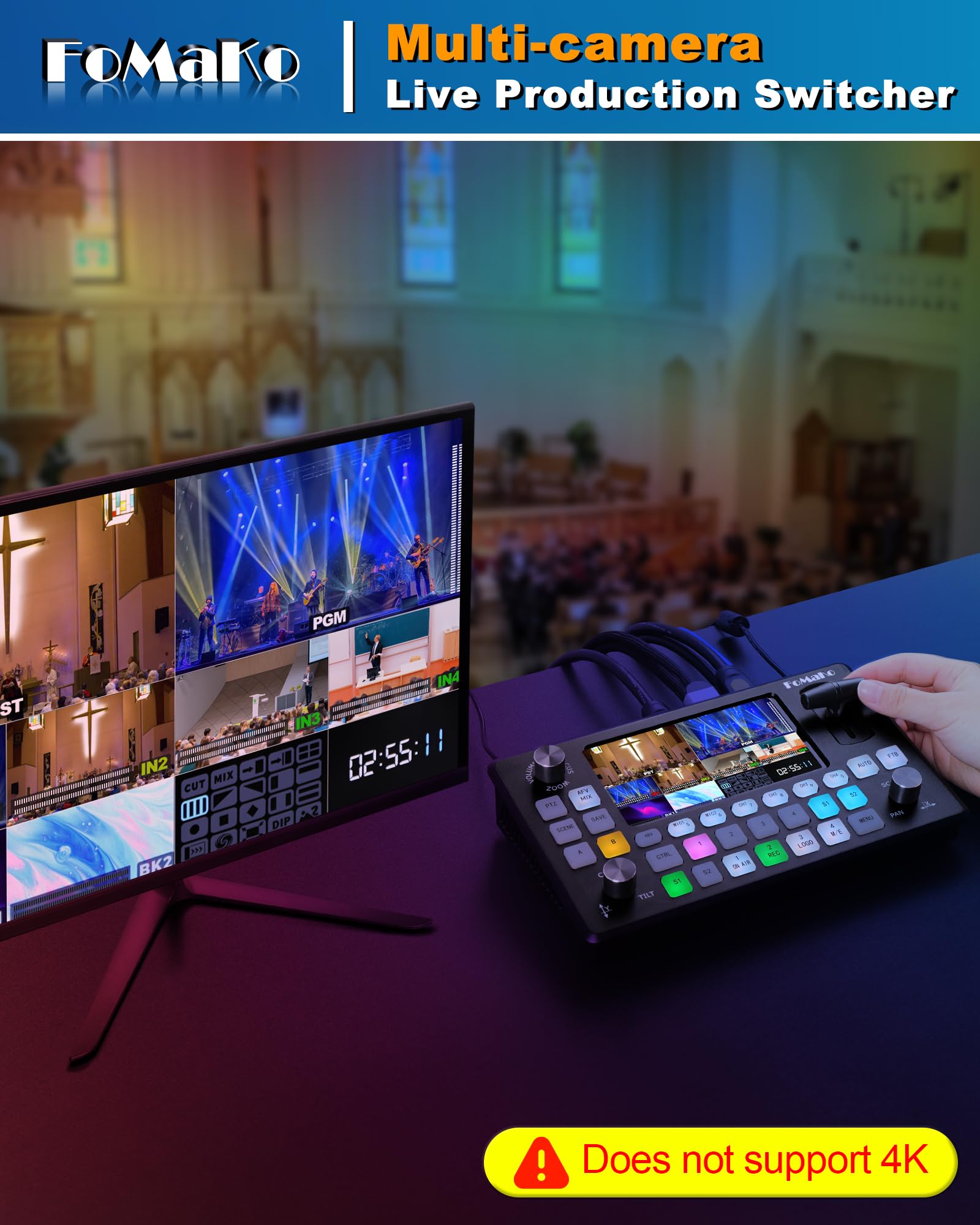 FoMaKo 5.5 Inch FHD LCD Screen 4-Channel HDMI Live Streaming Switcher 1080p 60FPS USB Video Recording USB3.0 HDMI Video Switcher (Does not Support 4K) KC601 Pro