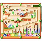 zhiwuzhu Magnetic Color and Number Maze for Montessori Toys,Wooden Matching Learning Counting Board for Toddler Ages 2-4,Toddler Fine Motor Skills Toys for Boys Girls