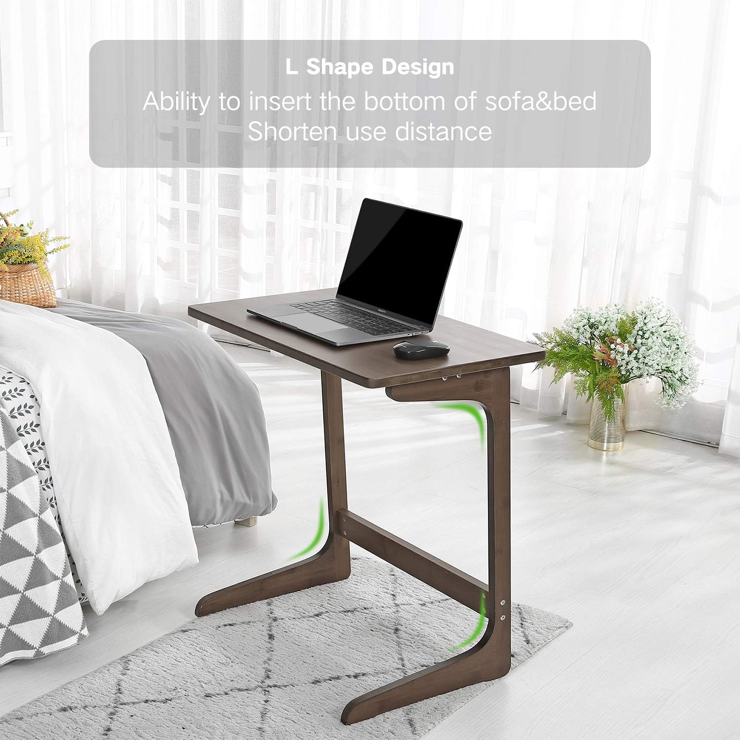 Sofa Table TV Tray, NNEWVANTE Couch Sofa End Table Laptop Desk Bamboo Coffee Table Side Table Snack Tray for Eating Writing Reading Living Room Modern Furniture Home Decor Office-Walnut: Kitchen & Dining