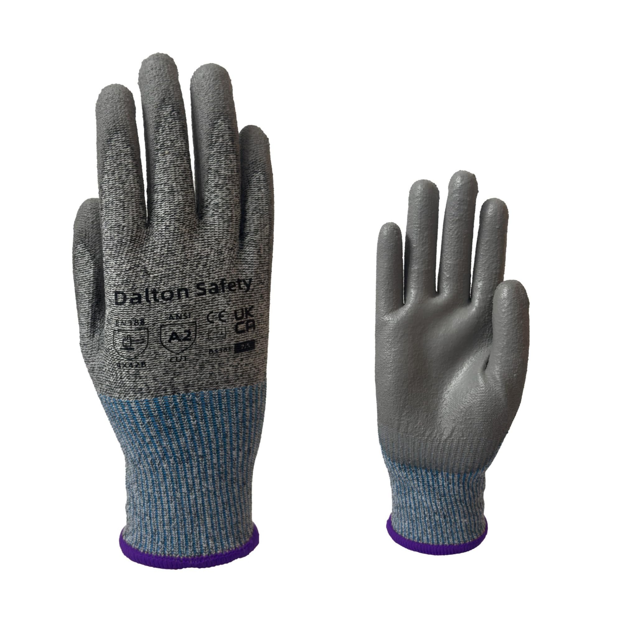 Dalton Safety Pair Of XS Cut Resistant Level 3 Work Gloves, HPPE Knitted Cuff, PU Coated Palm & Fingertips. Perfect For General Duty, Gardening, Glass Cutting & Sheet Metal Handling