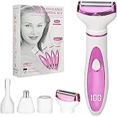 Electric Razor for Women Men : 4 in 1 Painless Ladies Wet & Dry Body Razors and Facial Hair Remover, Rechargeable Led Display Hair Removal Kit for Nose Face Body Leg Bikini Arm Hair Pink