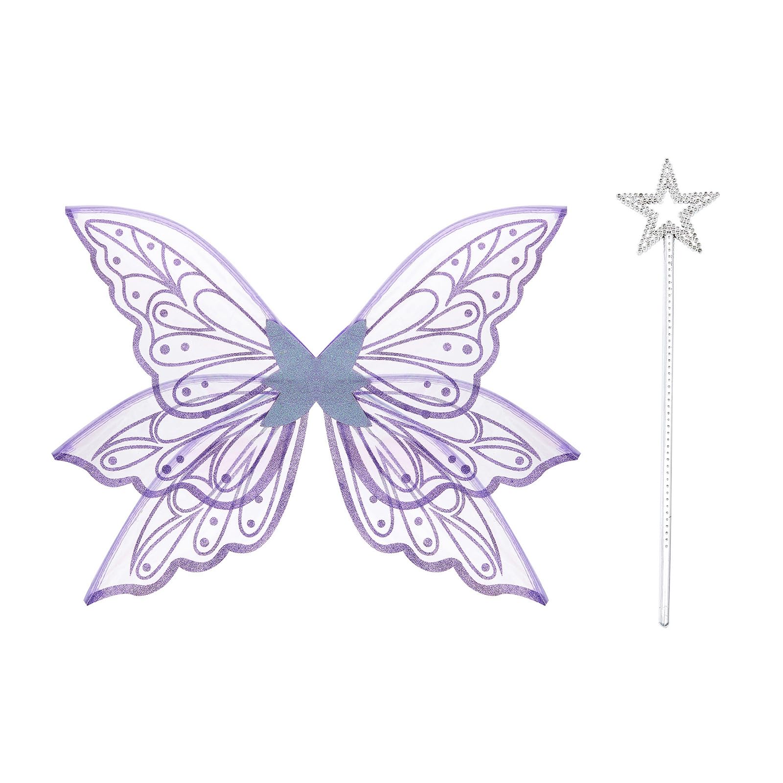 ESSECMBS 2PCS Light Up Butterfly Wings & Magic Wand Set for Women LED Lighted Fairy Wings Stick for Halloween Cosplay (Purple, 58cm*48cm)