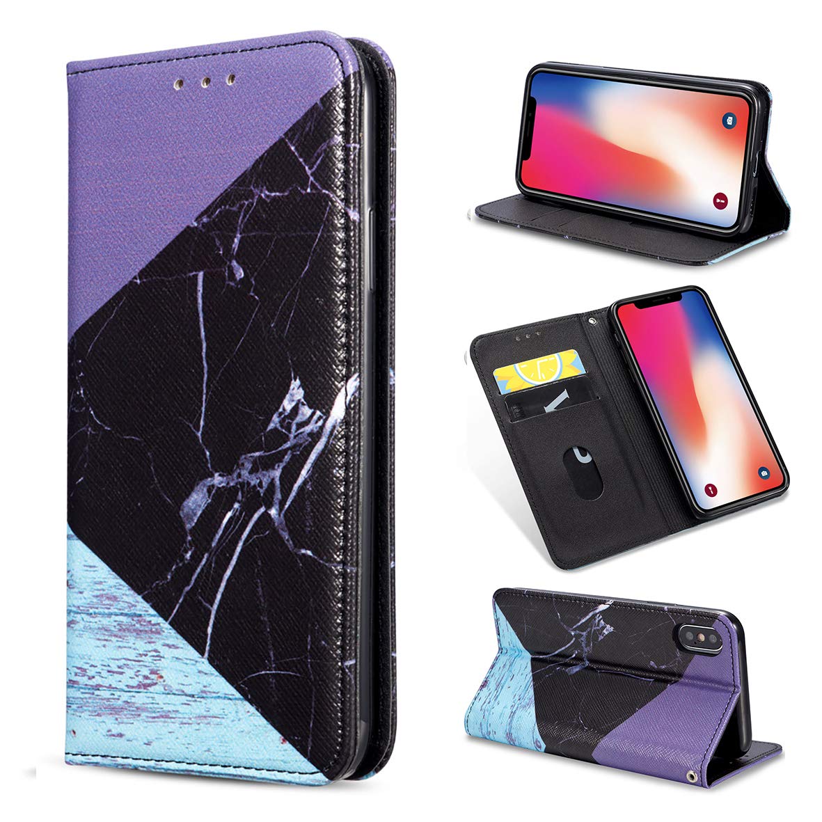 ZCDAYE Flip Wallet Case for iPhone XS Max,Luxury Folio PU Leather [Granite Marble Natural Stone Textured Pattern][Magnetic Closure][Card Slots] Soft TPU Stand Cover for iPhone XS Max - Black — image 1