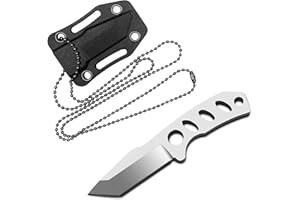 LFHC Small Neck Knife Mini Full Tang EDC Tanto Fixed Blade Knife with Kydex Sheath and Necklace - Cool Tactical Pocket Knives for Men and Women - Survival Camping Hiking Tools (White)