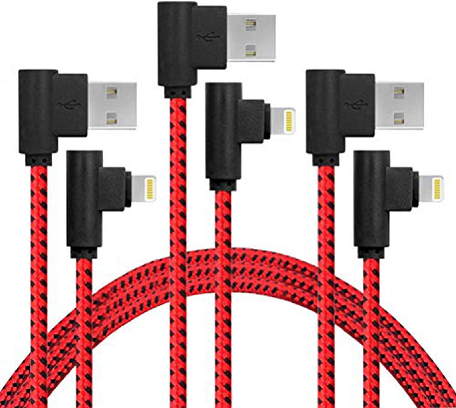 iPhone Charger Lightning Cable 3 Pack 10FT 90 Degree USB Nylon Braided Charging Cord for iPhone 12/12 Mini/12 Pro/11/11 Pro/X/Xs Max/XR/XR/X/8/8 Plus/