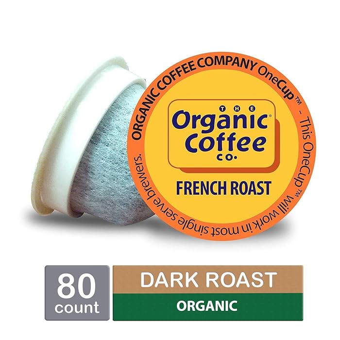 The Organic Coffee Co. OneCup, French Roast, Single Serve Coffee K-Cup Pods, Keurig Compatible, 80 Count