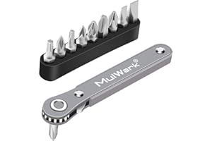 MULWARK 11pc Right Angle Screwdriver 1/4 Mini Ratchet Wrench Close Quarters Pocket Screwdriver Set with High Torque & Low Profile- EDC Tool with 90 Degree Mini Offset Reversible Drive Handle