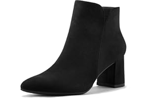mysoft Women's Ankle Boots Chunky Block Low Heel Comfortable Pointed Toe Side V Cutout Dressy Office Booties with Zipper