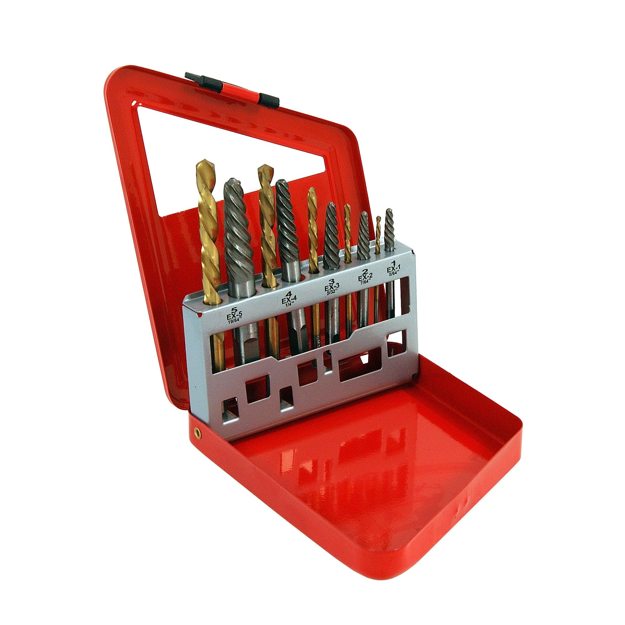 Neilsen CT5273 10pc Combination Screw Extractor and Drill Set | Spiral Extractors & Titanium Coated Left-Hand HSS Drill Bits | Sizes 3-7.5mm | Short Length for Confined Access