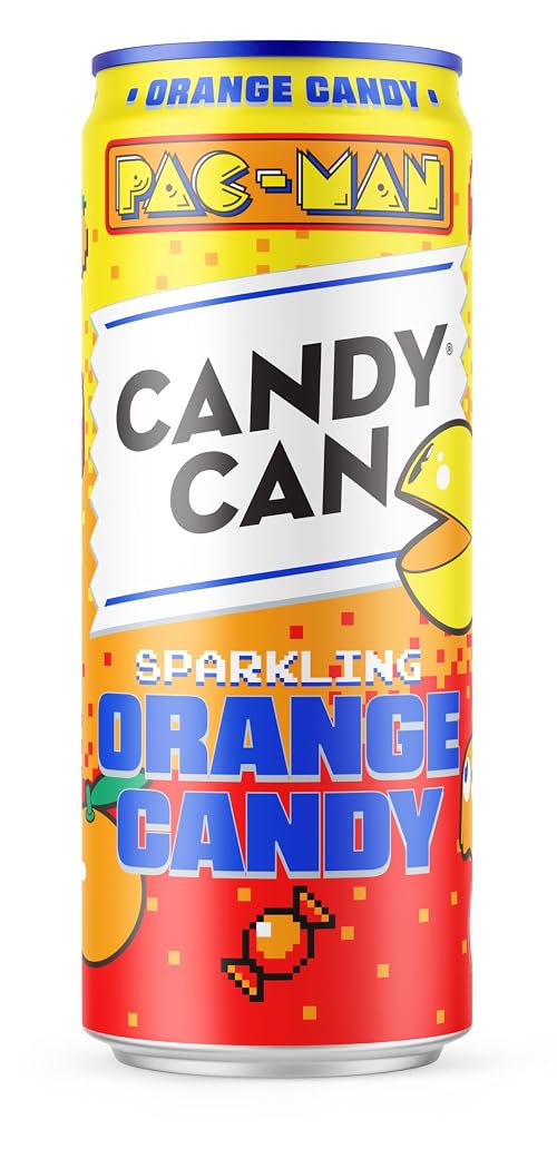 Candy Can, Pac Man Orange Candy, Fizzy Drink, Nostalgic American Soda Flavours, Low Calorie, Sparkling Pop Cans (330ml x 12 Pack)