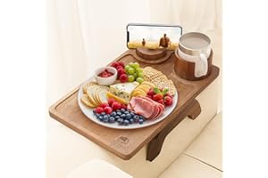 ZENSTORAGE Couch Arm Table 3 in 1, Wooden Sofa Arm Tray, Stable Sofa Arm Table with 360° Rotatable Phone Holder⋓ Holder, Folding Anti-Slip Couch Arm Tray for Eating/Snacks/Remote/Drinks, Fit 9.84" Arm