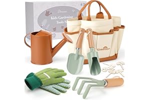Dreamon Gardening Set Toys for Kids, Quality Garden Tool Kit Includes Tote Bag, Gloves, Shovel, Rake, Cultivator, Watering Can, STEM Learning Outdoor Gifts for Kids Toddlers