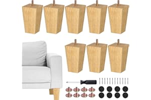 TURSTIN Set of 8 Furniture Legs 4 Inch Square Solid Wood Couch Legs Replacement Sofa Legs Mid Century Furniture Feet for Armchair Bed Dresser Cabinet Include Installation Hardware, Natural