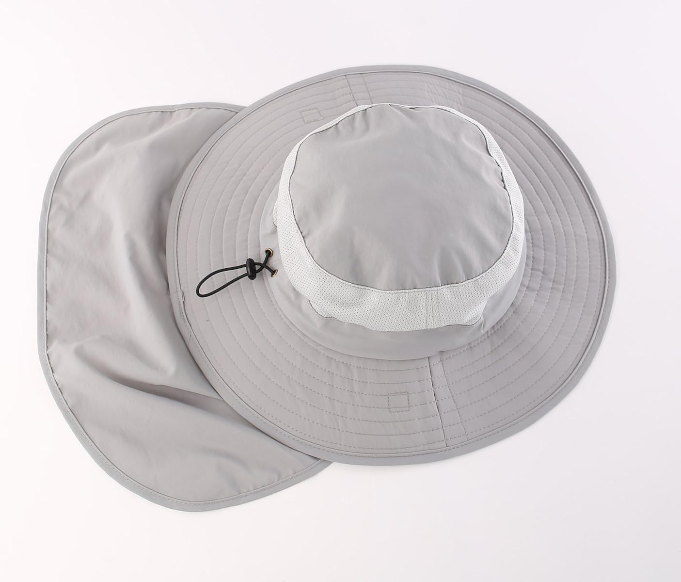 Home Prefer Mens Sun Hat with Flap Summer Neck Cover Foldable Fishing Cap Wide Brim Sun Protection Hat Light Gray: Clothing