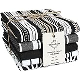 Threadvista Assorted Kitchen Towels Large 16x26 Inch 100% Cotton Set of 5 - Dish Cloths Towels with Hanging Loop - Soft Absorbent Washable Tea Towels for Kitchen - Quick Drying Dish Towels Black