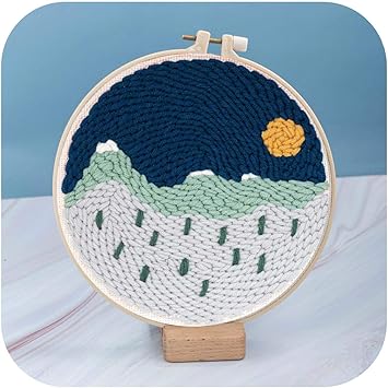 Amazon Co Jp 刺繍キットcrewel簡単diyマジックパンチ針刺繍キット風景パターン印刷針仕事初心者手作り刺繍アート家の装飾 木製トレイパンチ針キット ホーム キッチン