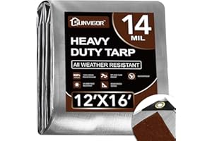 Sunvigor Tarp Waterproof 12x16Ft, Heavy Duty Tarp Cover Extra Thick 14 Mil Tear and UV Resistant, Outdoor Tarps with Grommets and Reinforced Edges for Roof, Camping, Patio, Pool, Boat