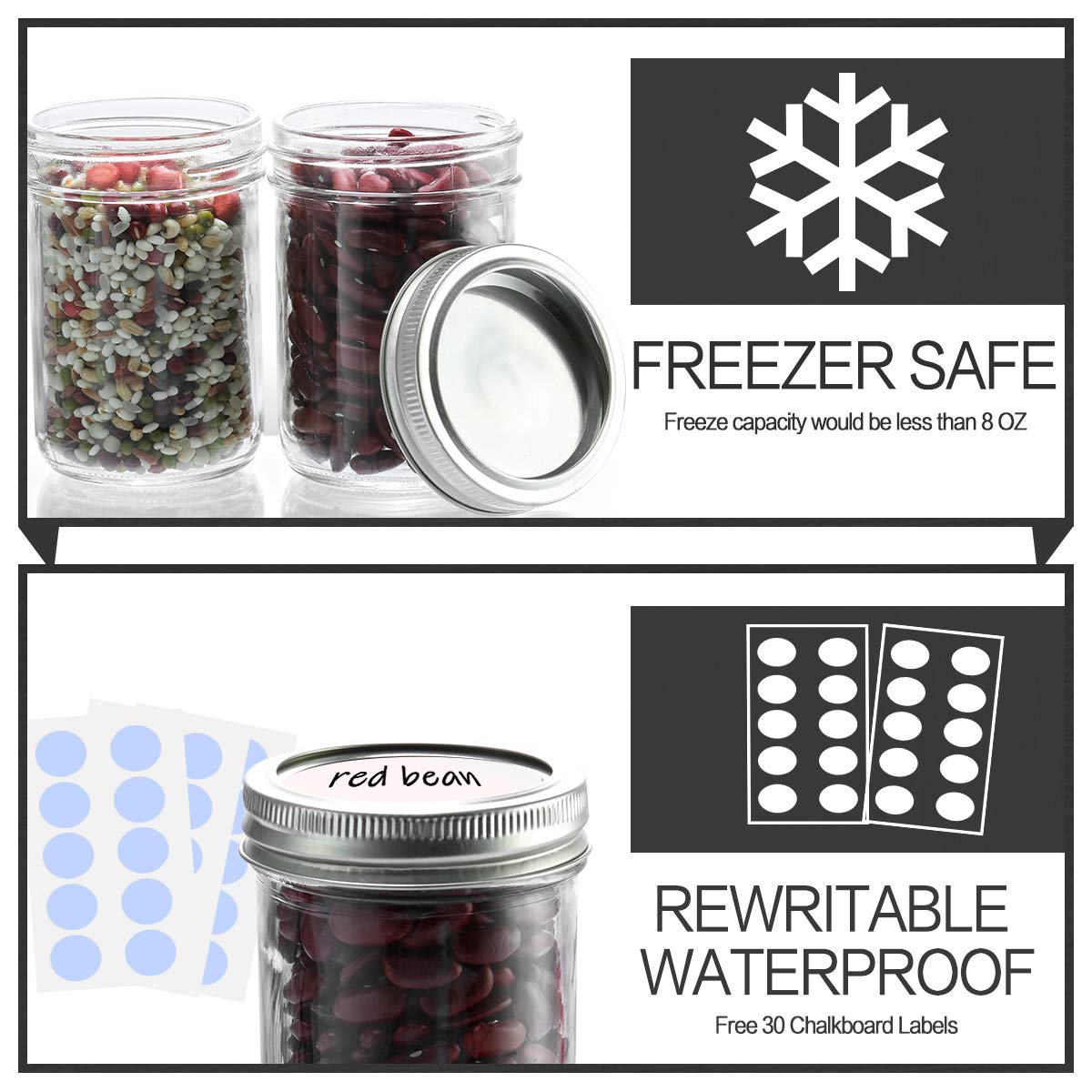 Mua Mason Jars, 8 oz Glass Jars With Regular Lids and Bands, Ideal for ...