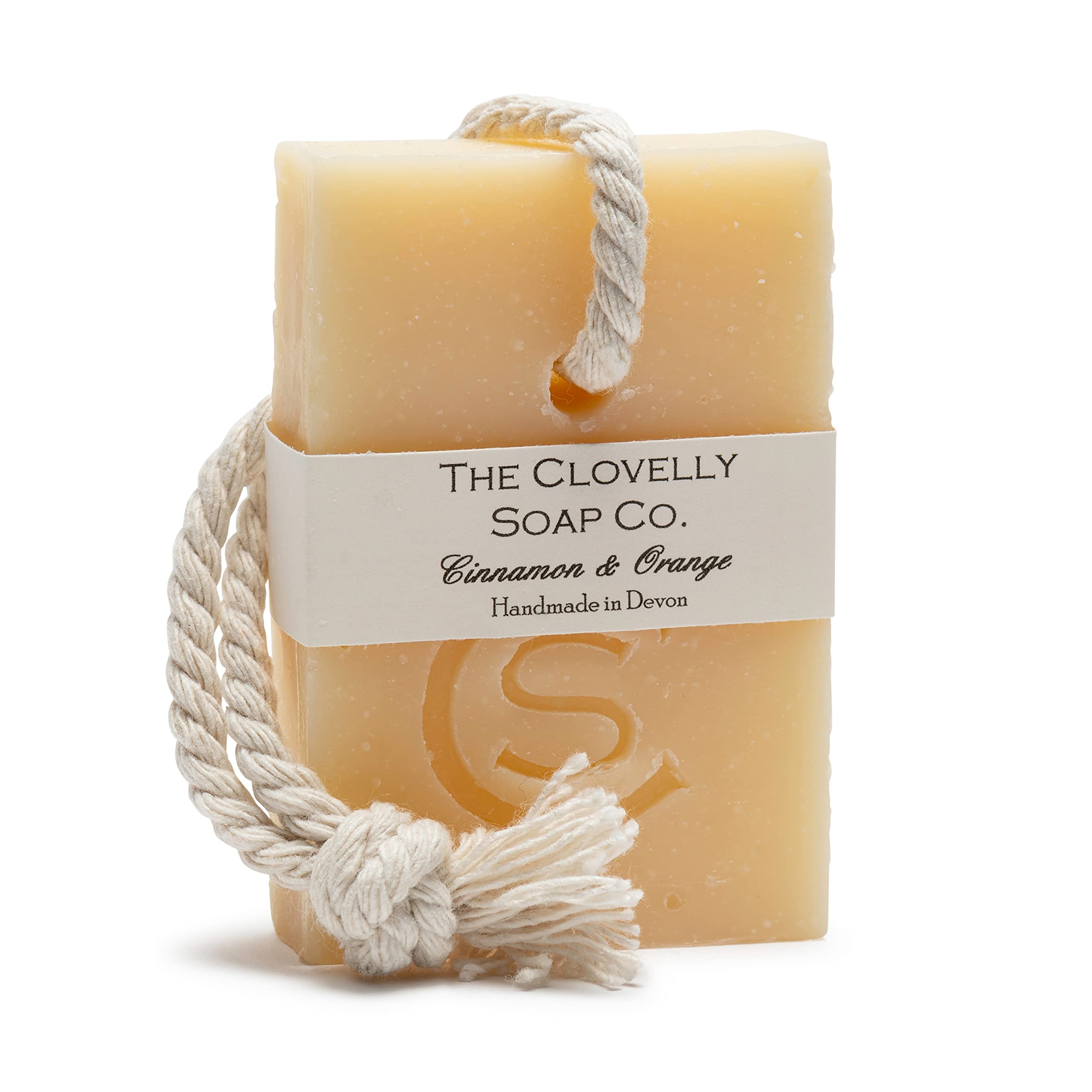Clovelly Soap Co Natural Handmade Soap on a rope Bar (Cinnamon Orange, 100g) For all skin types.