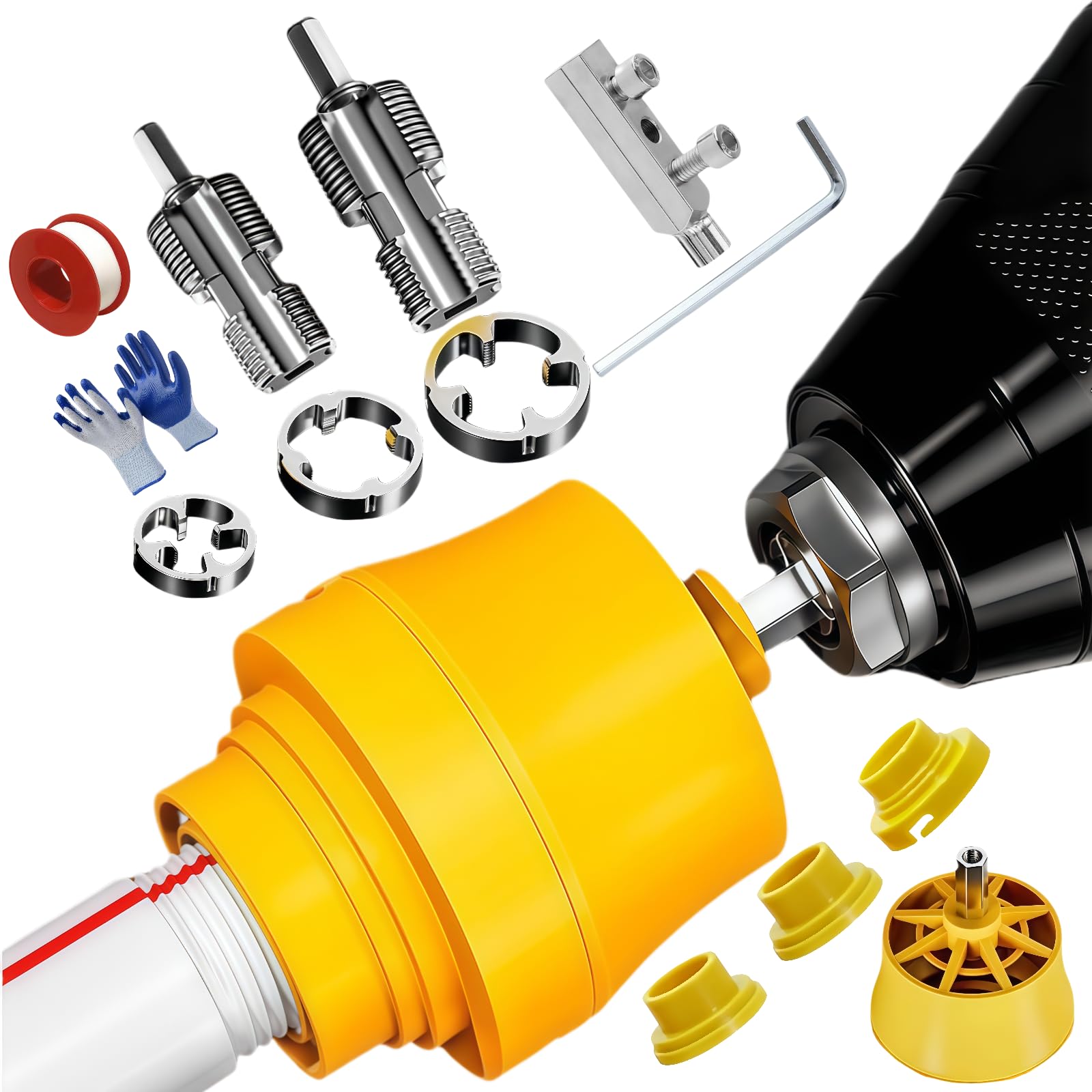 Photo 1 of Electric Drill PVC Pipe Threader Kit, Internal & External Pipe Threading Tool, Plastic Tap Die Set for PVC Threader, Pipe Threader Kit & Thread Maker Tool with pipe extracto(Set of 12 pieces)
