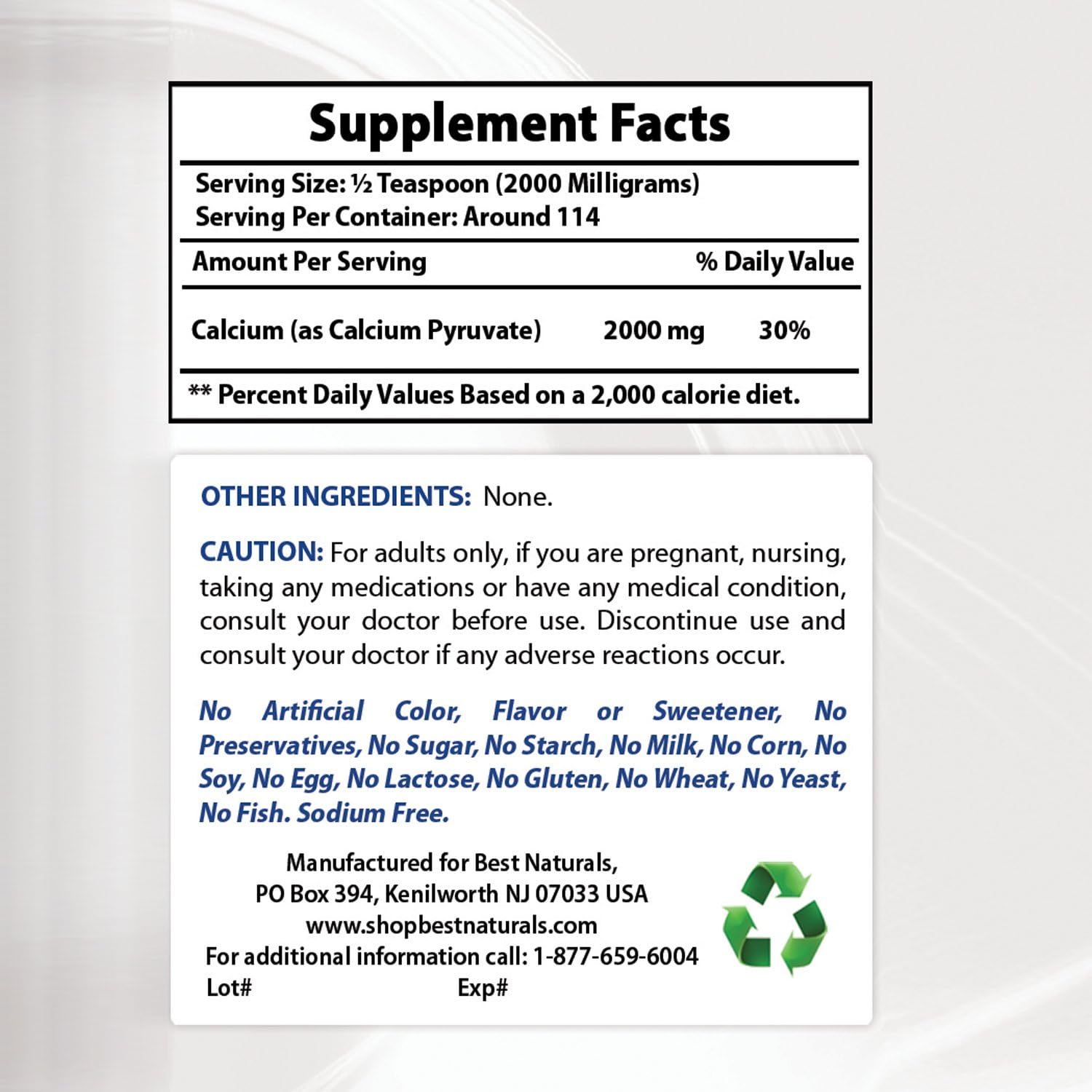 Best Naturals Calcium Pyruvate Powder 8 OZ, 227 g (Pack of 1) - Image 3