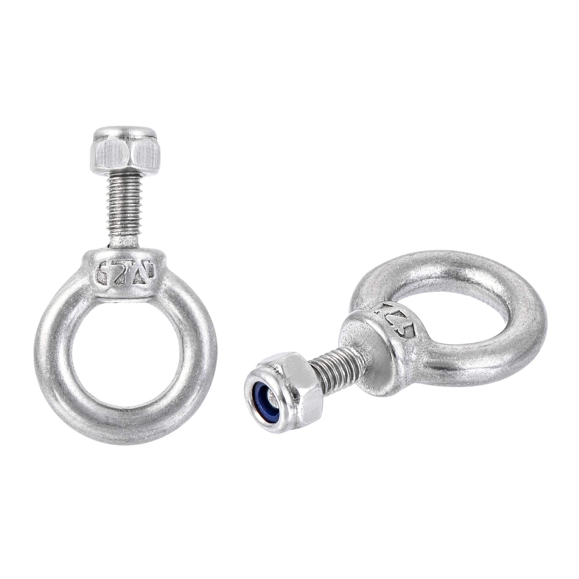 sourcing map Lifting Eye Bolt M4 x 11mm Male Thread with Hex Screw Nut for Hanging Securing Chain Wire Rope, 304 Stainless Steel, 2 Sets